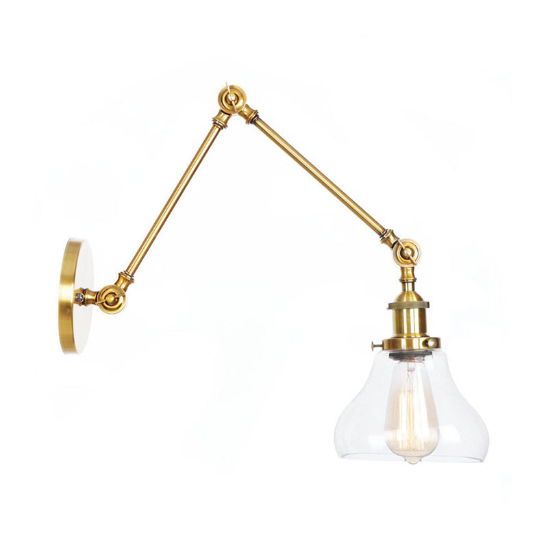 Lisslune | 1-Light Clear Glass Wall Light Fixture Aged Brass/Bronze Swing Arm Wall Lamp with Bell/Ball Clear Glass Shade