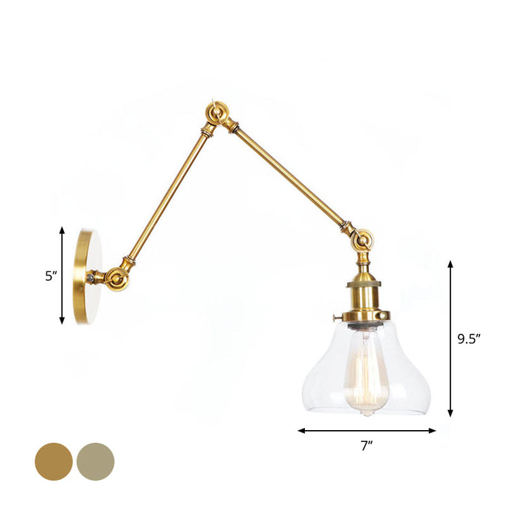 Lisslune | 1-Light Clear Glass Wall Light Fixture Aged Brass/Bronze Swing Arm Wall Lamp with Bell/Ball Clear Glass Shade
