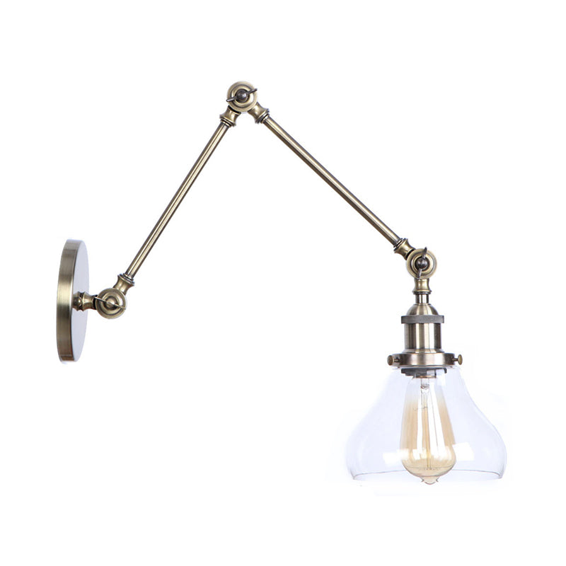 Lisslune | 1-Light Clear Glass Wall Light Fixture Aged Brass/Bronze Swing Arm Wall Lamp with Bell/Ball Clear Glass Shade