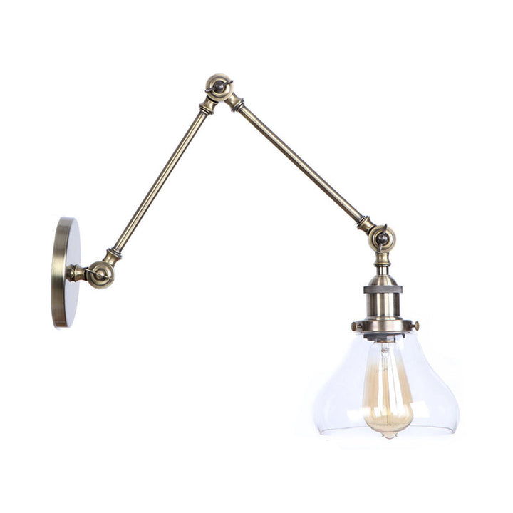 Lisslune | 1-Light Clear Glass Wall Light Fixture Aged Brass/Bronze Swing Arm Wall Lamp with Bell/Ball Clear Glass Shade