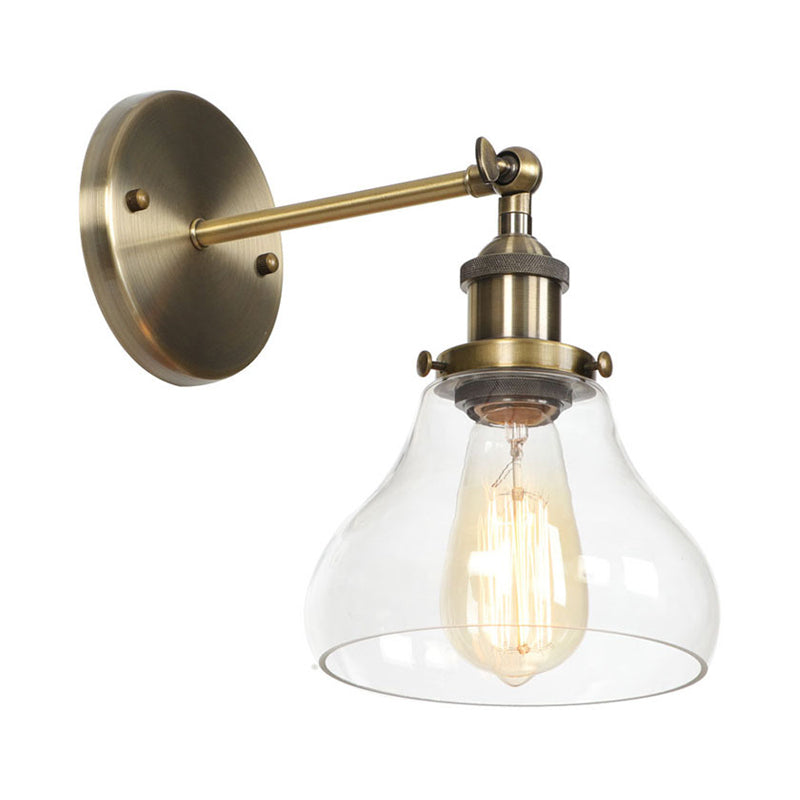 Lisslune | Brass Cone/Bell Swing Shade Wall Lamp Industrial Clear Glass Single Dining Room Wall Mount Light