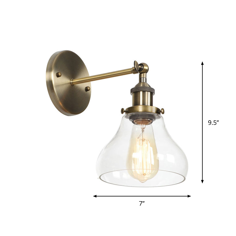 Lisslune | Brass Cone/Bell Swing Shade Wall Lamp Industrial Clear Glass Single Dining Room Wall Mount Light