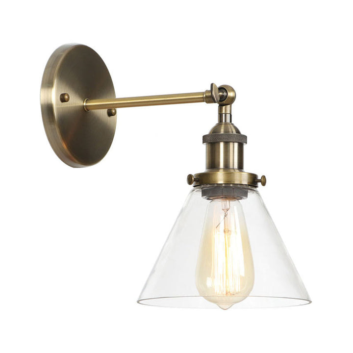 Lisslune | Brass Cone/Bell Swing Shade Wall Lamp Industrial Clear Glass Single Dining Room Wall Mount Light