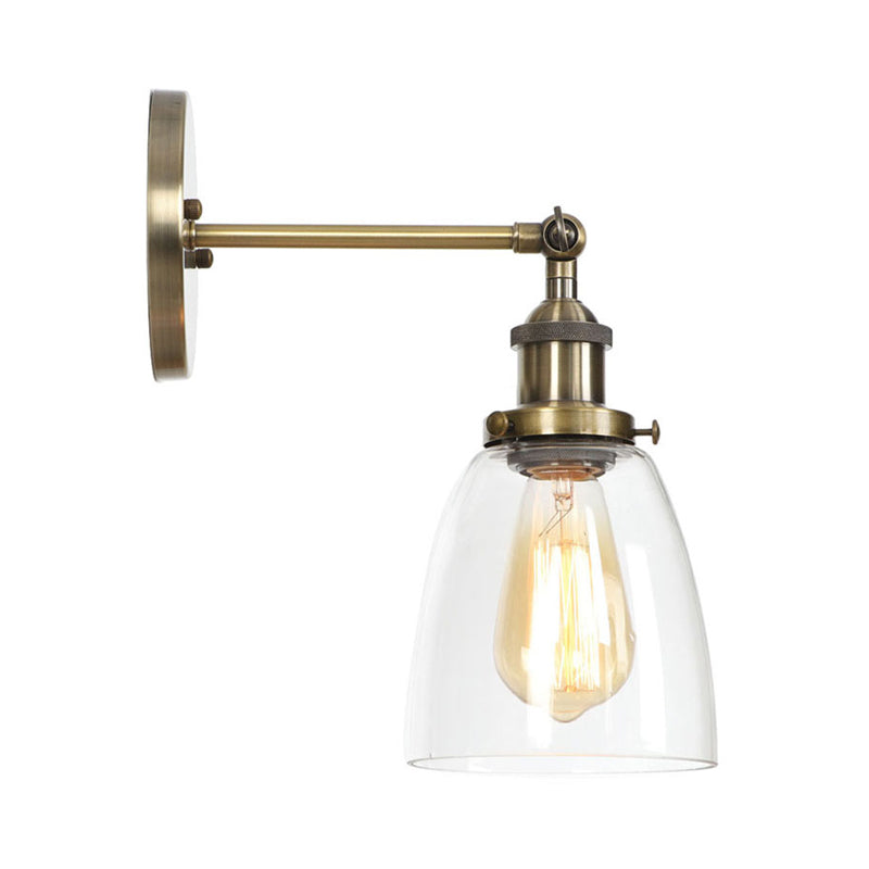 Lisslune | Brass Cone/Bell Swing Shade Wall Lamp Industrial Clear Glass Single Dining Room Wall Mount Light