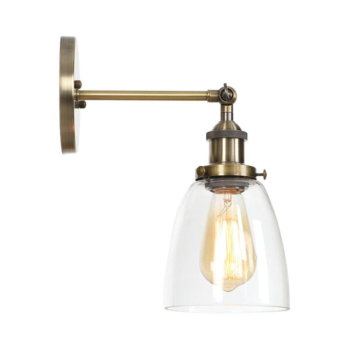 Lisslune | Brass Cone/Bell Swing Shade Wall Lamp Industrial Clear Glass Single Dining Room Wall Mount Light
