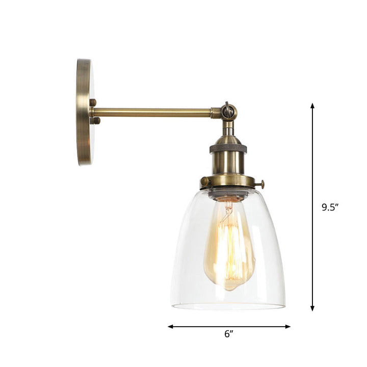 Lisslune | Brass Cone/Bell Swing Shade Wall Lamp Industrial Clear Glass Single Dining Room Wall Mount Light