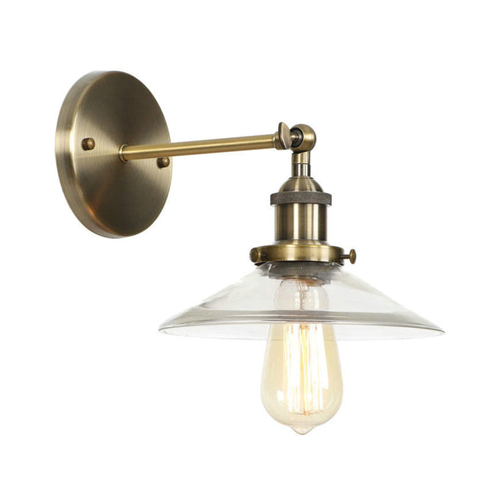 Lisslune | Brass Cone/Bell Swing Shade Wall Lamp Industrial Clear Glass Single Dining Room Wall Mount Light