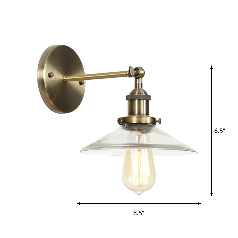 Lisslune | Brass Cone/Bell Swing Shade Wall Lamp Industrial Clear Glass Single Dining Room Wall Mount Light