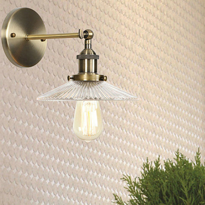 Lisslune | Brass Cone/Bell Swing Shade Wall Lamp Industrial Clear Glass Single Dining Room Wall Mount Light