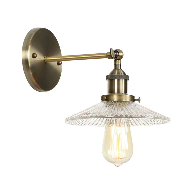 Lisslune | Brass Cone/Bell Swing Shade Wall Lamp Industrial Clear Glass Single Dining Room Wall Mount Light