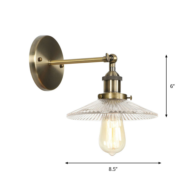Lisslune | Brass Cone/Bell Swing Shade Wall Lamp Industrial Clear Glass Single Dining Room Wall Mount Light