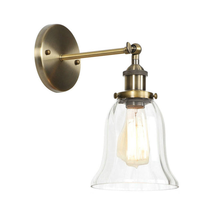 Lisslune | Brass Cone/Bell Swing Shade Wall Lamp Industrial Clear Glass Single Dining Room Wall Mount Light