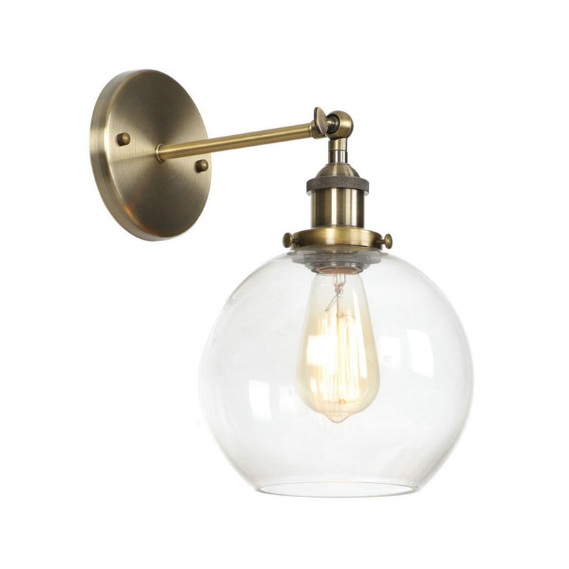 Lisslune | Brass Cone/Bell Swing Shade Wall Lamp Industrial Clear Glass Single Dining Room Wall Mount Light