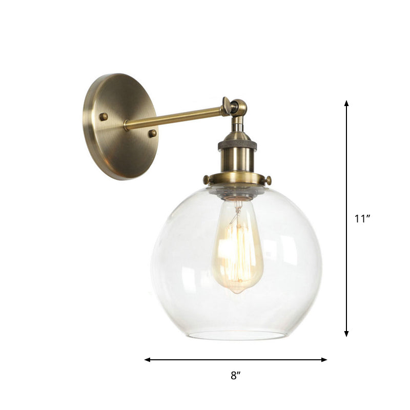 Lisslune | Brass Cone/Bell Swing Shade Wall Lamp Industrial Clear Glass Single Dining Room Wall Mount Light