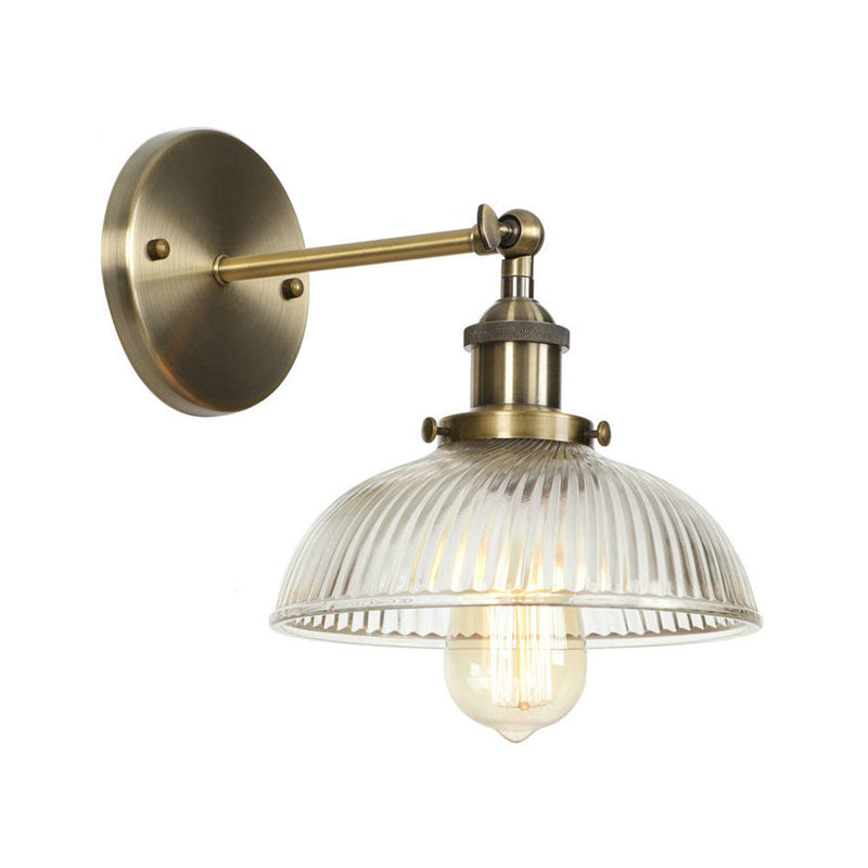 Lisslune | Brass Cone/Bell Swing Shade Wall Lamp Industrial Clear Glass Single Dining Room Wall Mount Light