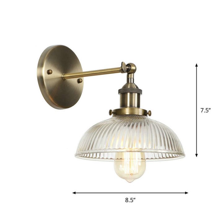 Lisslune | Brass Cone/Bell Swing Shade Wall Lamp Industrial Clear Glass Single Dining Room Wall Mount Light