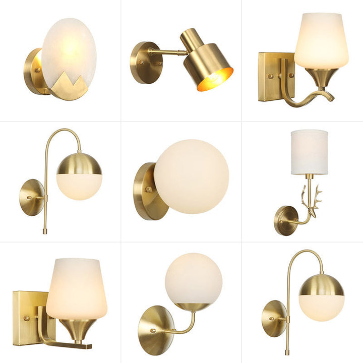 Lisslune | Brass 1-Light Wall Lamp Fixture Antique Frosted White Glass Tulip Shade/Cylinder Wall Mount Light with Arm