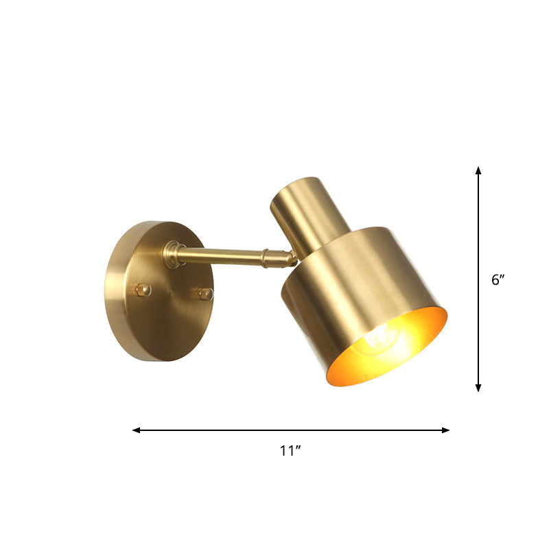 Lisslune | Brass 1-Light Wall Lamp Fixture Antique Frosted White Glass Tulip Shade/Cylinder Wall Mount Light with Arm