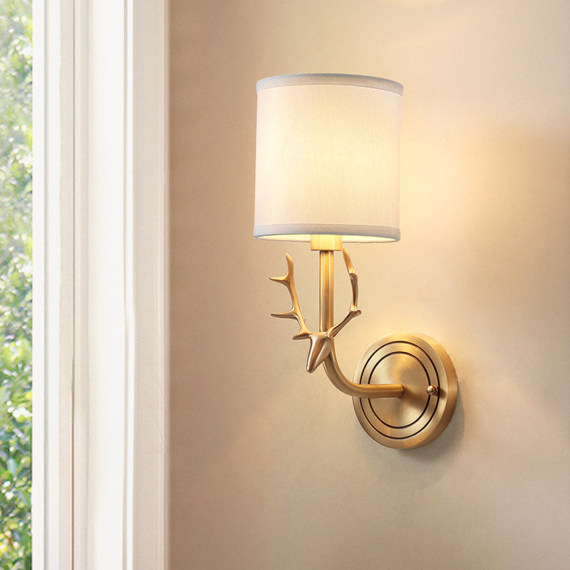 Lisslune | Brass 1-Light Wall Lamp Fixture Antique Frosted White Glass Tulip Shade/Cylinder Wall Mount Light with Arm