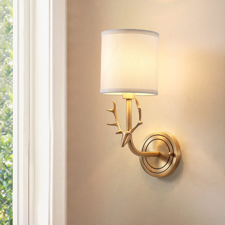 Lisslune | Brass 1-Light Wall Lamp Fixture Antique Frosted White Glass Tulip Shade/Cylinder Wall Mount Light with Arm