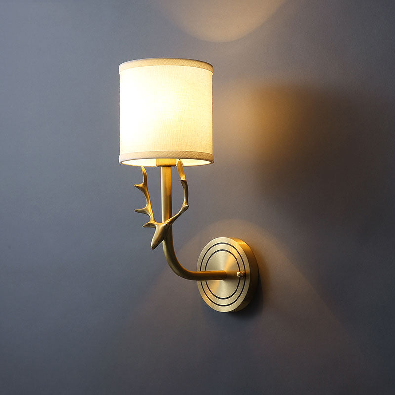 Lisslune | Brass 1-Light Wall Lamp Fixture Antique Frosted White Glass Tulip Shade/Cylinder Wall Mount Light with Arm
