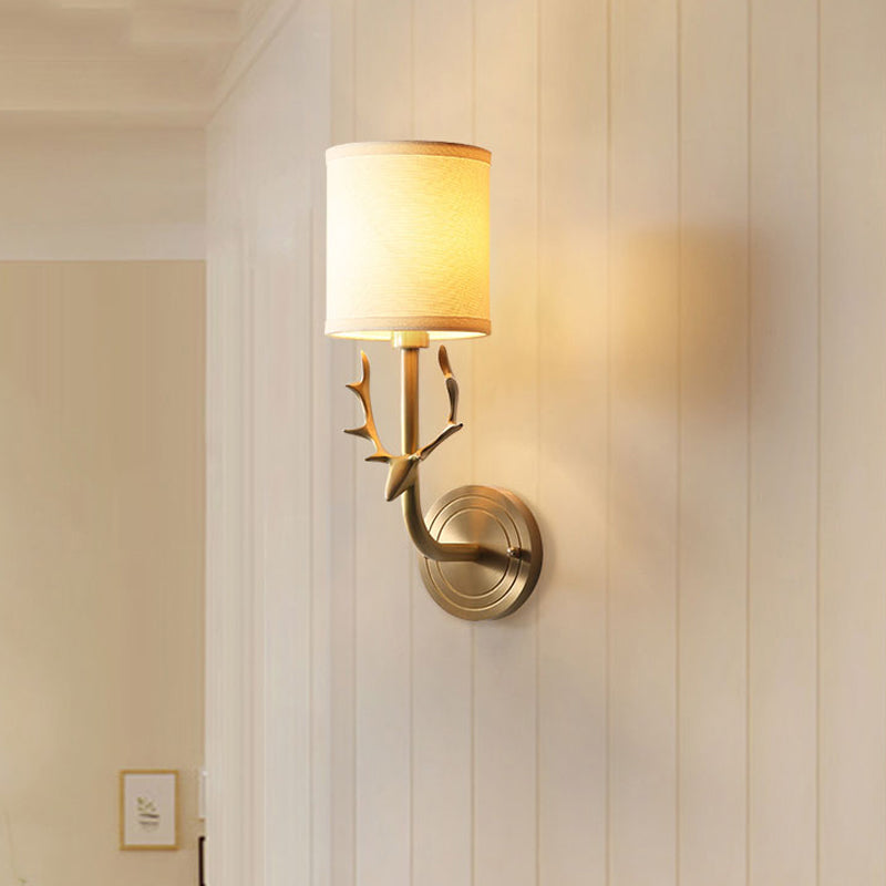 Lisslune | Brass 1-Light Wall Lamp Fixture Antique Frosted White Glass Tulip Shade/Cylinder Wall Mount Light with Arm