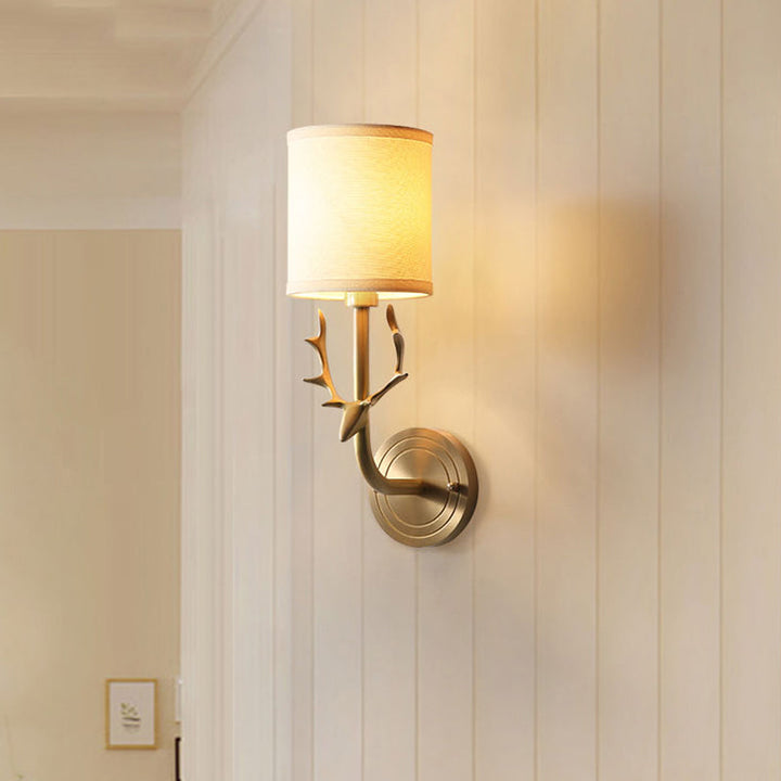 Lisslune | Brass 1-Light Wall Lamp Fixture Antique Frosted White Glass Tulip Shade/Cylinder Wall Mount Light with Arm