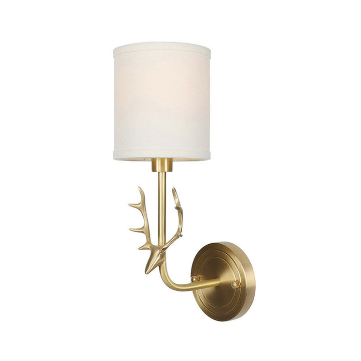 Lisslune | Brass 1-Light Wall Lamp Fixture Antique Frosted White Glass Tulip Shade/Cylinder Wall Mount Light with Arm