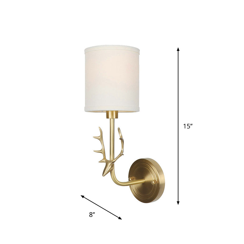Lisslune | Brass 1-Light Wall Lamp Fixture Antique Frosted White Glass Tulip Shade/Cylinder Wall Mount Light with Arm