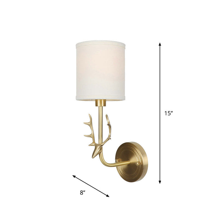 Lisslune | Brass 1-Light Wall Lamp Fixture Antique Frosted White Glass Tulip Shade/Cylinder Wall Mount Light with Arm