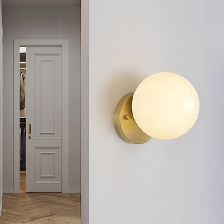 Lisslune | Brass 1-Light Wall Lamp Fixture Antique Frosted White Glass Tulip Shade/Cylinder Wall Mount Light with Arm