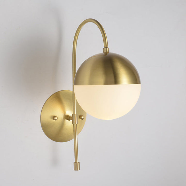 Lisslune | Brass 1-Light Wall Lamp Fixture Antique Frosted White Glass Tulip Shade/Cylinder Wall Mount Light with Arm