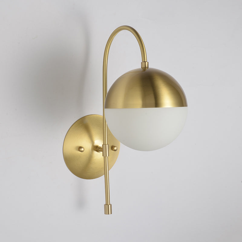 Lisslune | Brass 1-Light Wall Lamp Fixture Antique Frosted White Glass Tulip Shade/Cylinder Wall Mount Light with Arm
