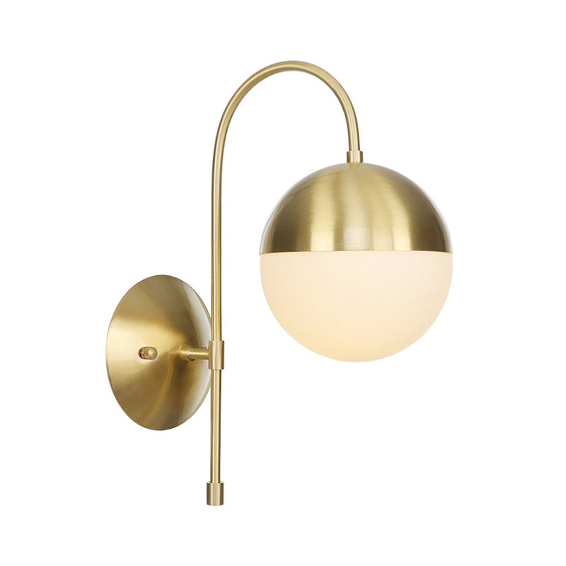 Lisslune | Brass 1-Light Wall Lamp Fixture Antique Frosted White Glass Tulip Shade/Cylinder Wall Mount Light with Arm