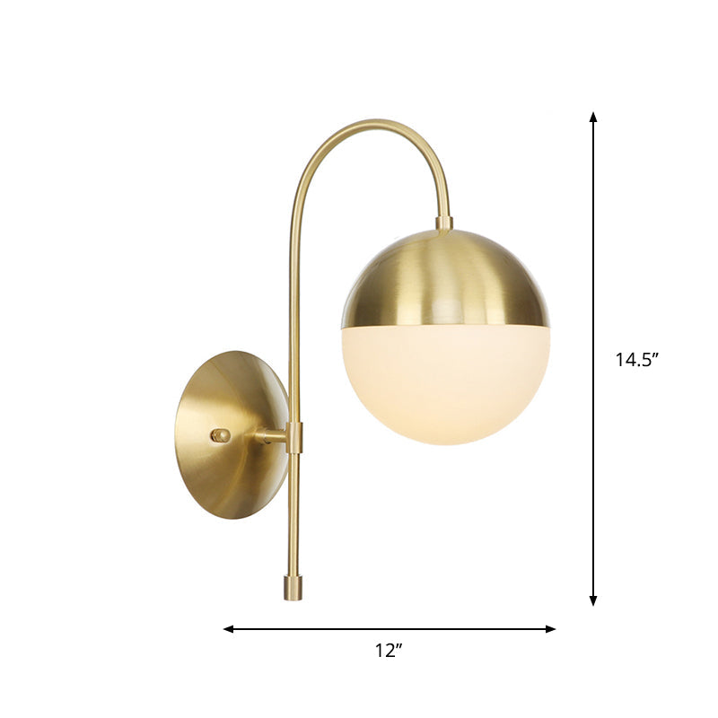 Lisslune | Brass 1-Light Wall Lamp Fixture Antique Frosted White Glass Tulip Shade/Cylinder Wall Mount Light with Arm