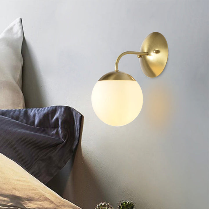 Lisslune | Brass 1-Light Wall Lamp Fixture Antique Frosted White Glass Tulip Shade/Cylinder Wall Mount Light with Arm