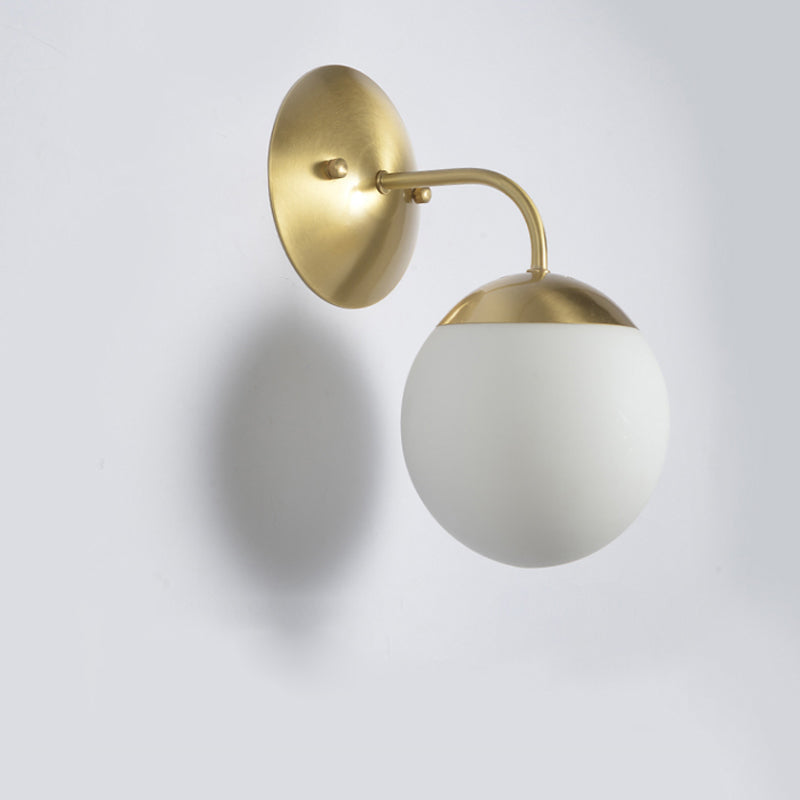 Lisslune | Brass 1-Light Wall Lamp Fixture Antique Frosted White Glass Tulip Shade/Cylinder Wall Mount Light with Arm