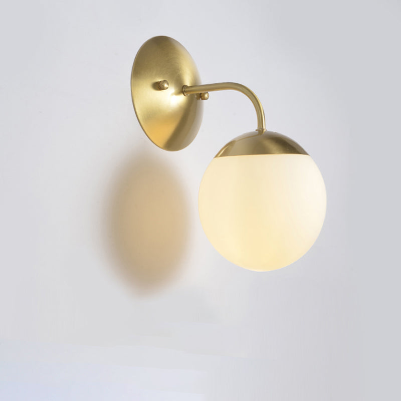 Lisslune | Brass 1-Light Wall Lamp Fixture Antique Frosted White Glass Tulip Shade/Cylinder Wall Mount Light with Arm