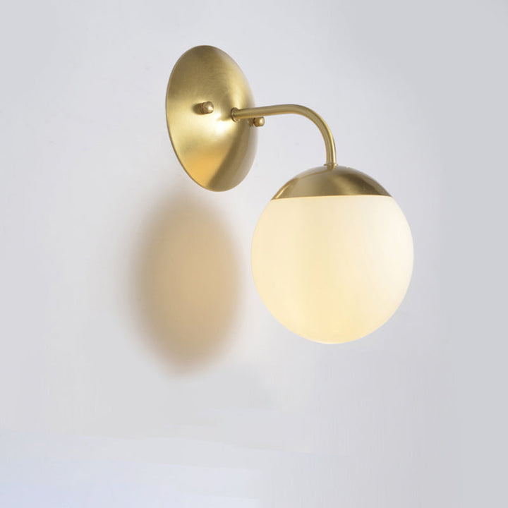 Lisslune | Brass 1-Light Wall Lamp Fixture Antique Frosted White Glass Tulip Shade/Cylinder Wall Mount Light with Arm