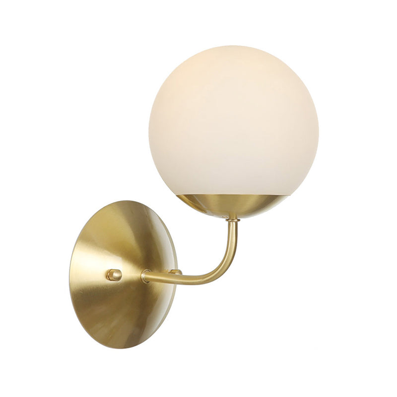 Lisslune | Brass 1-Light Wall Lamp Fixture Antique Frosted White Glass Tulip Shade/Cylinder Wall Mount Light with Arm