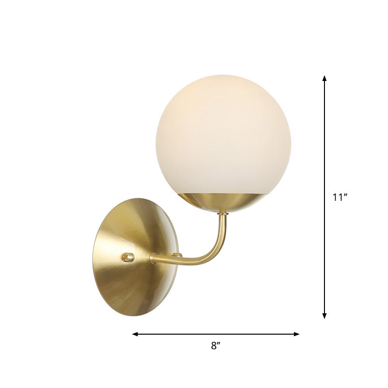 Lisslune | Brass 1-Light Wall Lamp Fixture Antique Frosted White Glass Tulip Shade/Cylinder Wall Mount Light with Arm