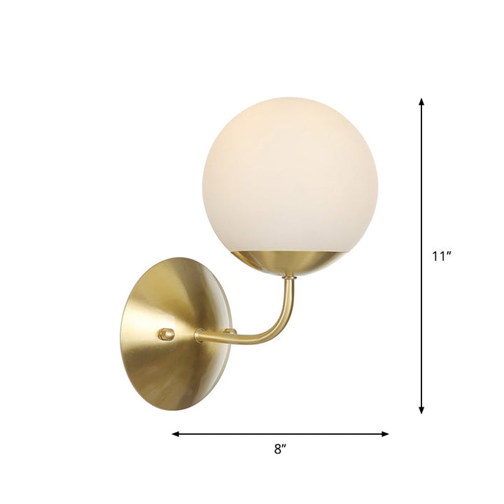 Lisslune | Brass 1-Light Wall Lamp Fixture Antique Frosted White Glass Tulip Shade/Cylinder Wall Mount Light with Arm