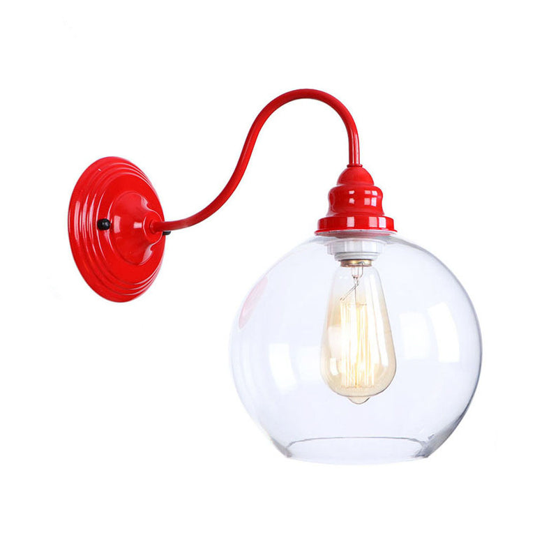 Lisslune | Iron Red Wall Lighting Kit Gooseneck 1 Bulb Loft Style Wall Lighting with Cone/Sphere/Bell Clear Glass Shade