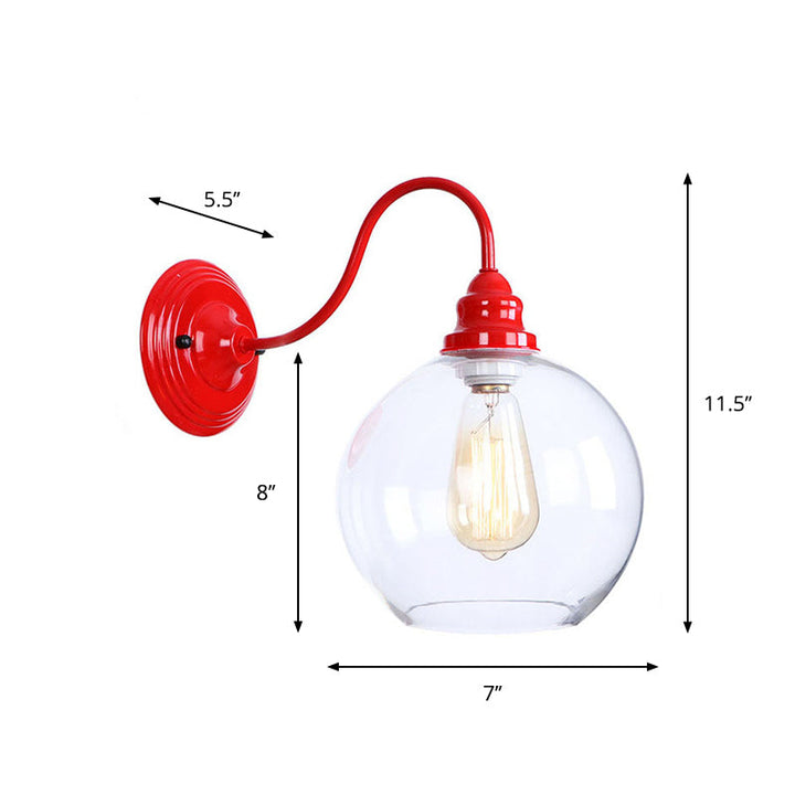 Lisslune | Iron Red Wall Lighting Kit Gooseneck 1 Bulb Loft Style Wall Lighting with Cone/Sphere/Bell Clear Glass Shade