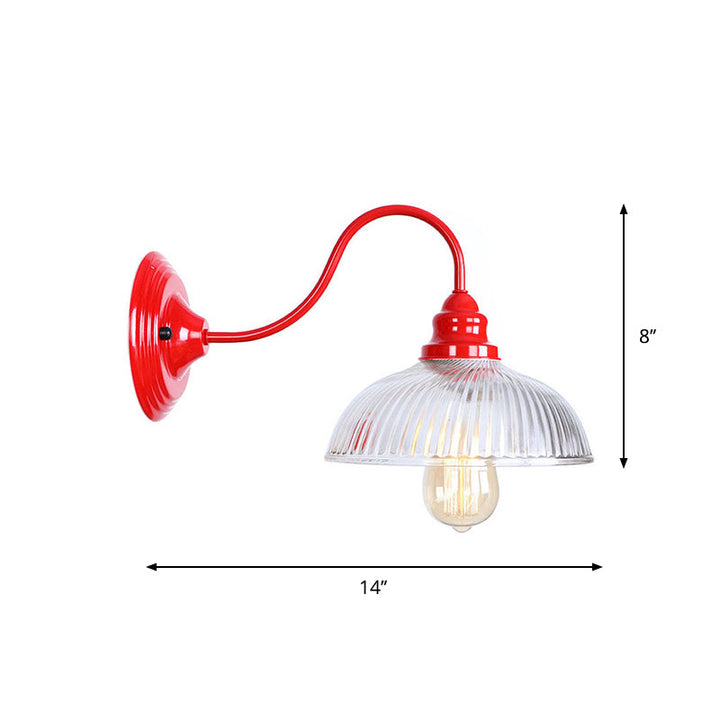 Lisslune | Iron Red Wall Lighting Kit Gooseneck 1 Bulb Loft Style Wall Lighting with Cone/Sphere/Bell Clear Glass Shade