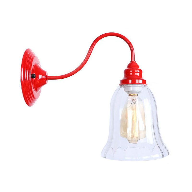 Lisslune | Iron Red Wall Lighting Kit Gooseneck 1 Bulb Loft Style Wall Lighting with Cone/Sphere/Bell Clear Glass Shade