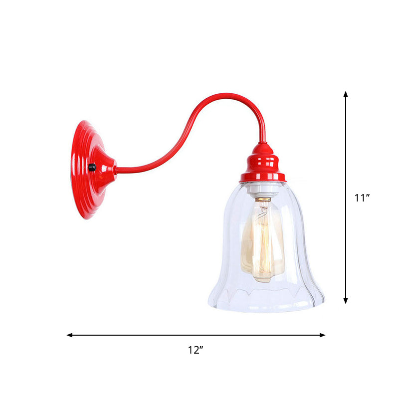 Lisslune | Iron Red Wall Lighting Kit Gooseneck 1 Bulb Loft Style Wall Lighting with Cone/Sphere/Bell Clear Glass Shade