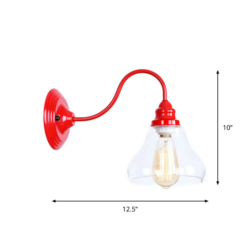 Lisslune | Iron Red Wall Lighting Kit Gooseneck 1 Bulb Loft Style Wall Lighting with Cone/Sphere/Bell Clear Glass Shade
