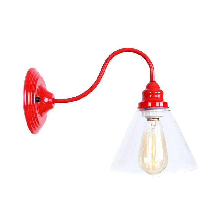 Lisslune | Iron Red Wall Lighting Kit Gooseneck 1 Bulb Loft Style Wall Lighting with Cone/Sphere/Bell Clear Glass Shade