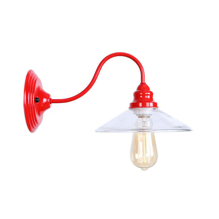 Lisslune | Iron Red Wall Lighting Kit Gooseneck 1 Bulb Loft Style Wall Lighting with Cone/Sphere/Bell Clear Glass Shade